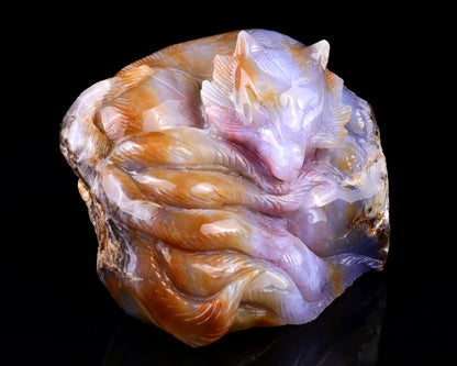 Nicedony 7.1" Chalcedony Hand Carved Nine-tail Foxes Sculpture - View 7
