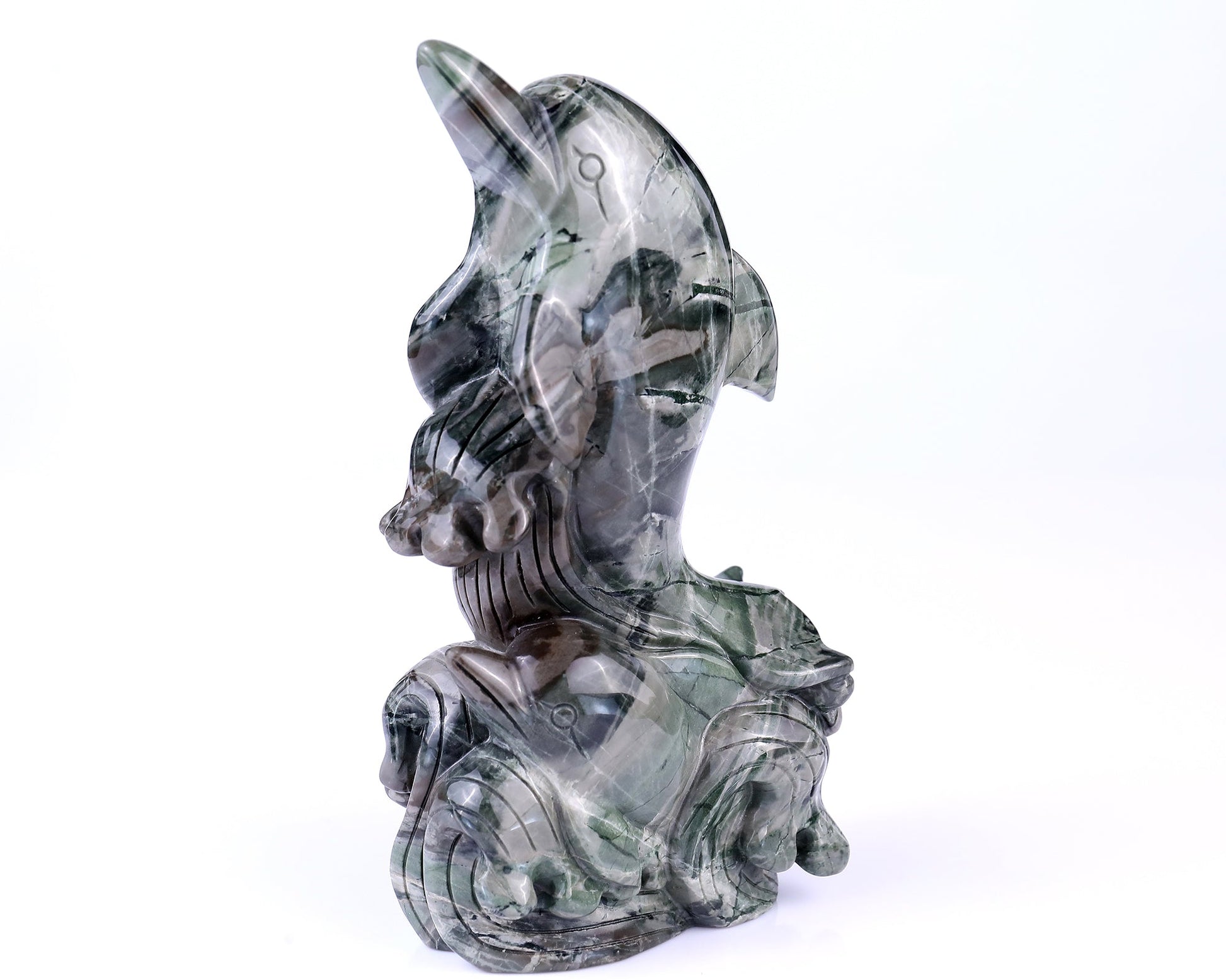 Nicedony 7.1" Jiulong Jade Hand Carved Crystal Dolphins Sculpture - View 7