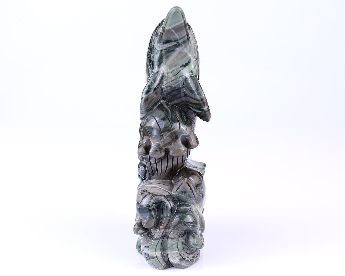 Nicedony 7.1" Jiulong Jade Hand Carved Crystal Dolphins Sculpture - View 2