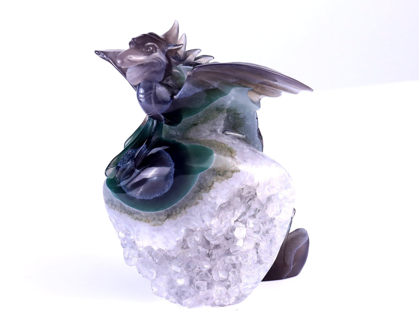 Nicedony 7.1" Quartz Druse Rock Hand Carved Cute Baby Dragon