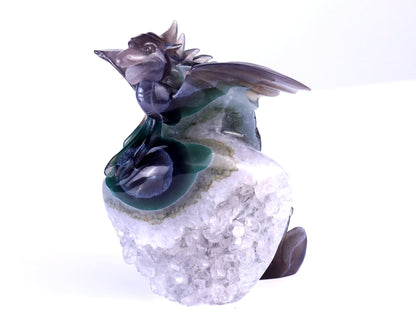 Nicedony 7.1" Quartz Druse Rock Hand Carved Cute Baby Dragon