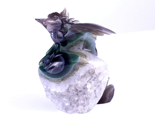 Nicedony 7.1" Quartz Druse Rock Hand Carved Cute Baby Dragon