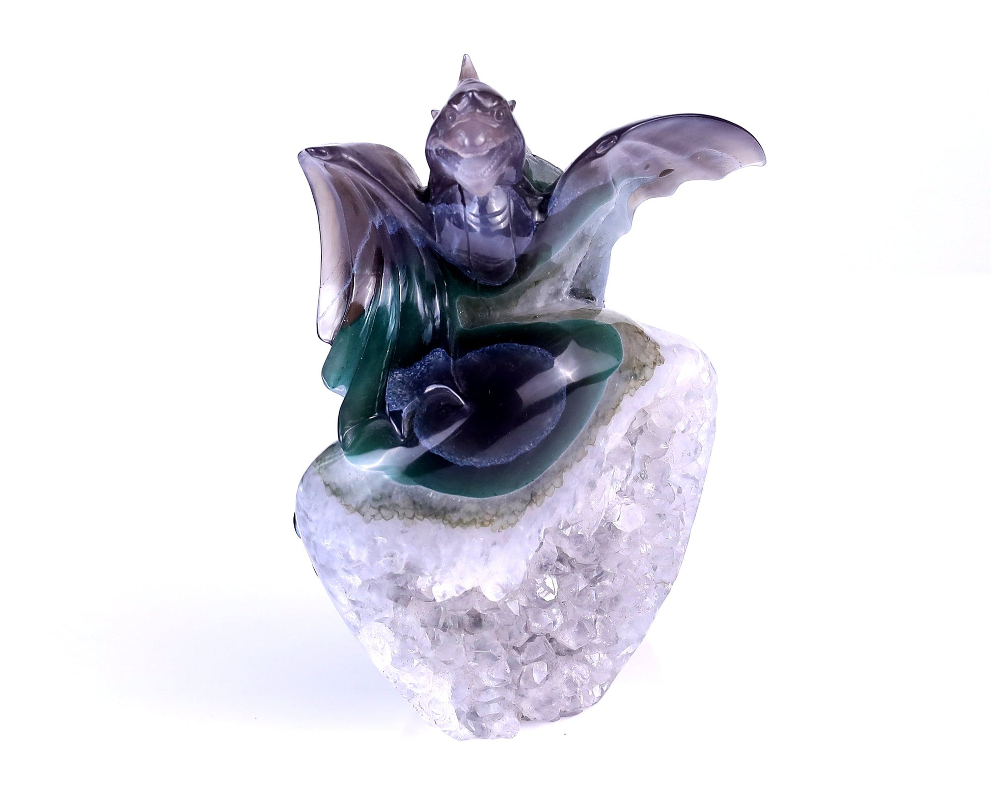 Nicedony 7.1" Quartz Druse Rock Hand Carved Cute Baby Dragon - View 3