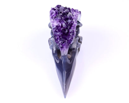 Nicedony 7.2" Amethyst Druse Agate Hand Carved Crystal Geode Raven Skull Sculpture - View 4