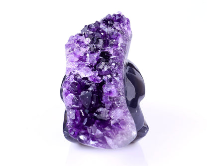 Nicedony 7.2" Amethyst Druse Agate Hand Carved Crystal Geode Raven Skull Sculpture - View 5
