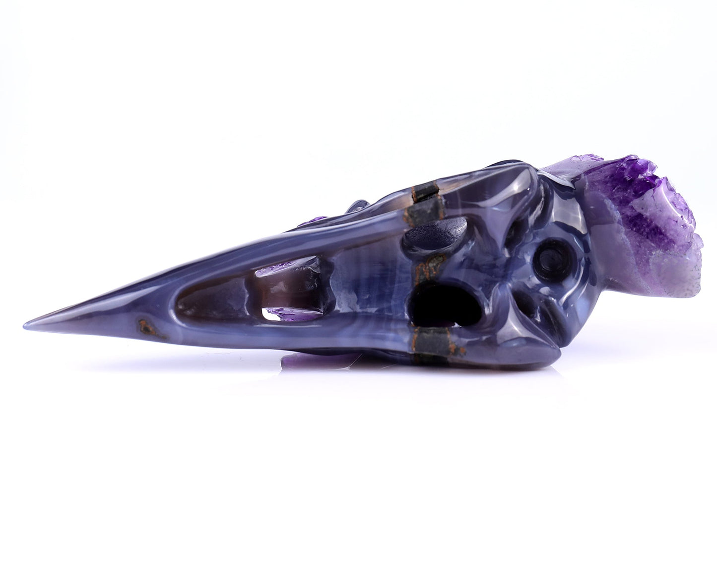 Nicedony 7.2" Amethyst Druse Agate Hand Carved Crystal Geode Raven Skull Sculpture - View 7