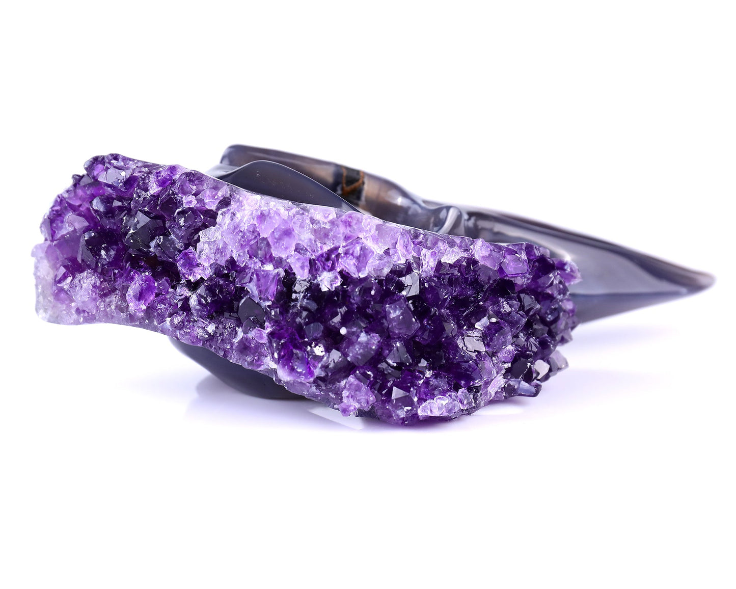 Nicedony 7.2" Amethyst Druse Agate Hand Carved Crystal Geode Raven Skull Sculpture - View 6