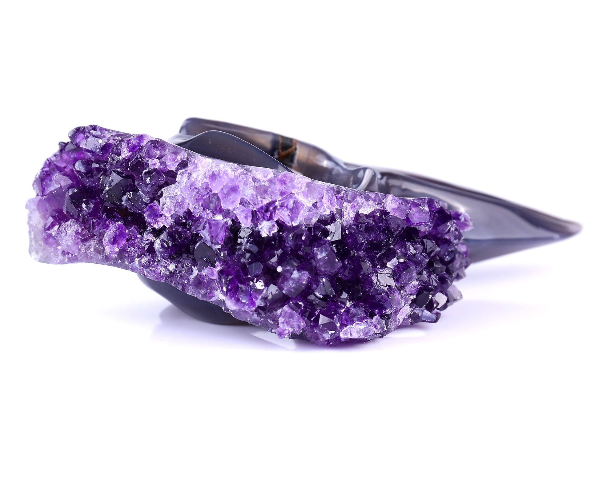 Nicedony 7.2" Amethyst Druse Agate Hand Carved Crystal Geode Raven Skull Sculpture - View 6