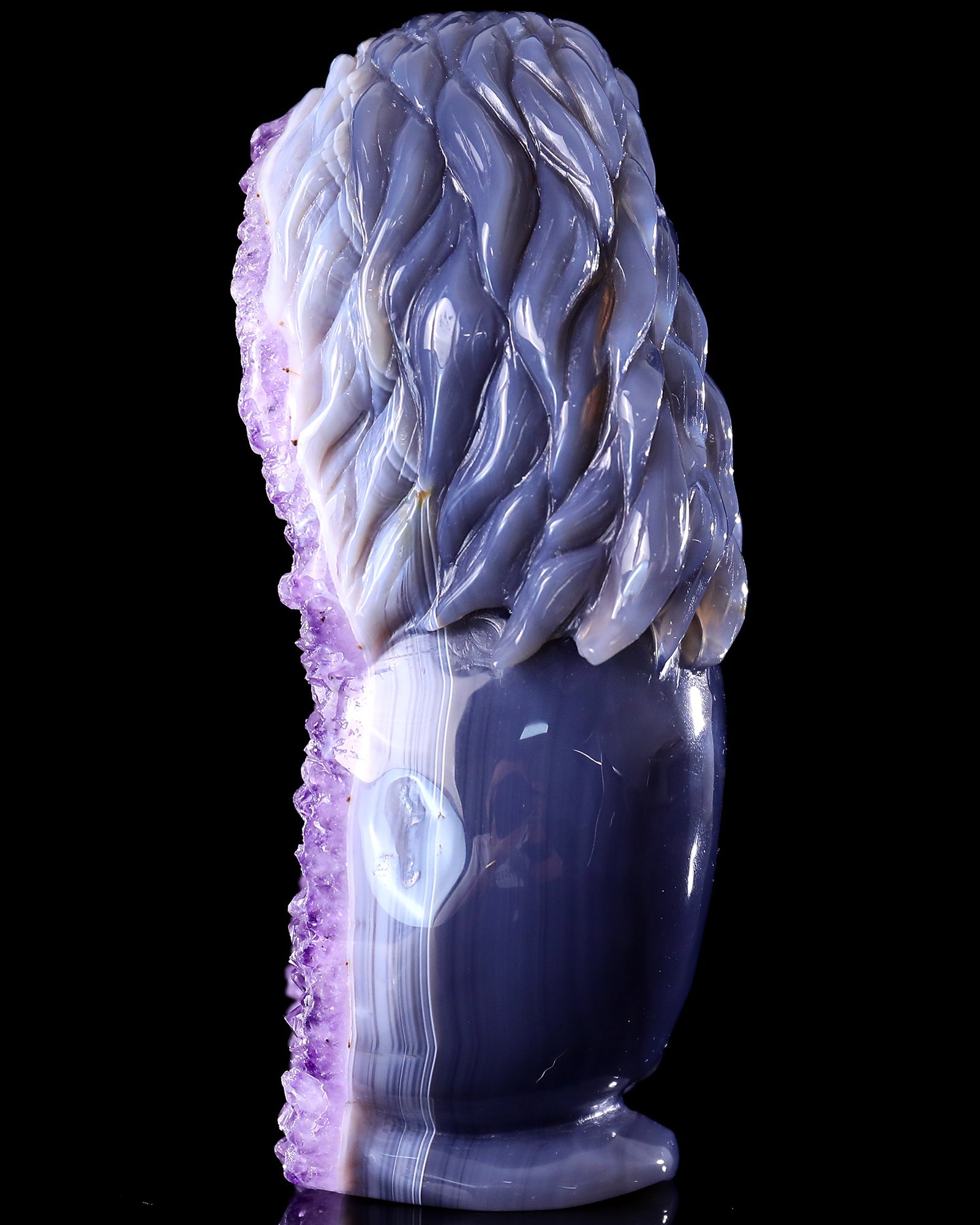 Nicedony Unique 7.2" Amethyst Druse Agate Hand Carved Mineral Specimen Skull and Eagle Sculpture - View 4