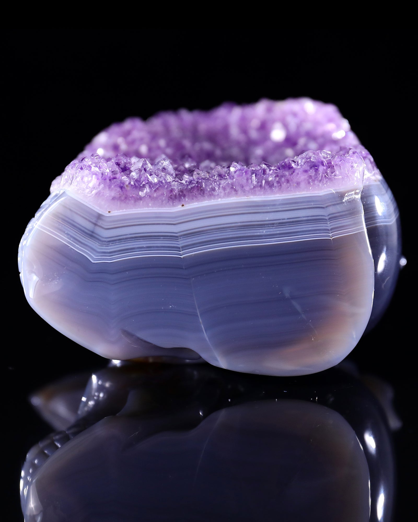 Nicedony Unique 7.2" Amethyst Druse Agate Hand Carved Mineral Specimen Skull and Eagle Sculpture - View 7