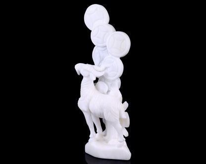 Nicedony 7.2" White Jade Hand Carved Sheep with Coin Sculpture - View 10