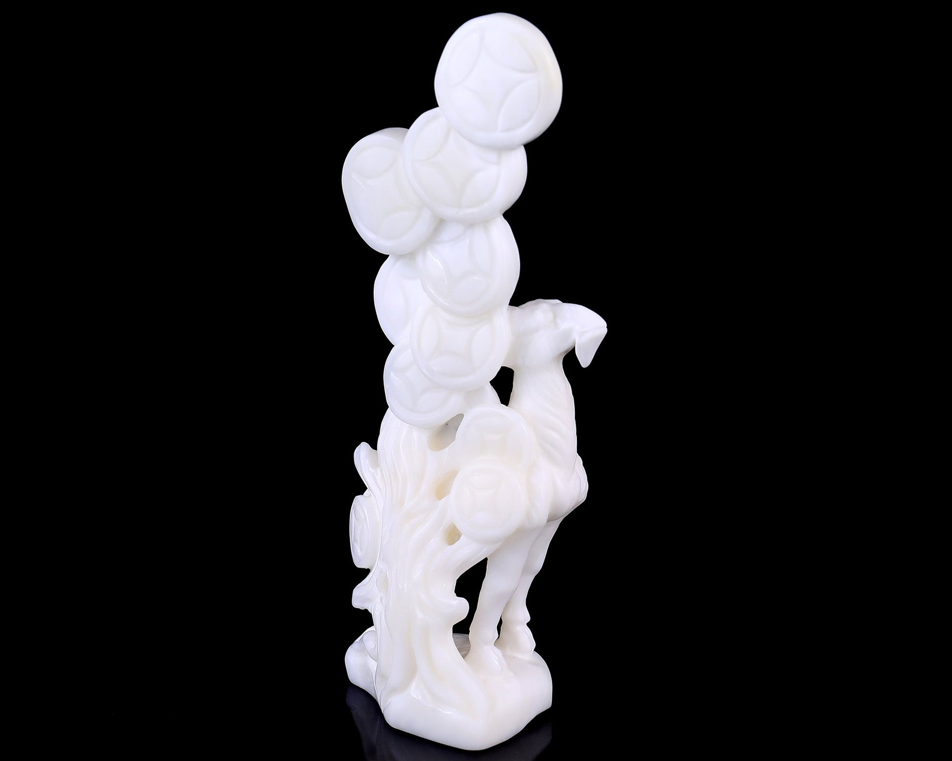 Nicedony 7.2" White Jade Hand Carved Sheep with Coin Sculpture - View 4
