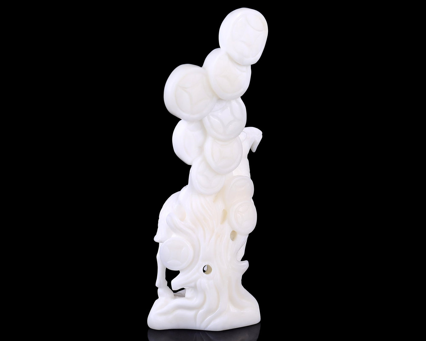 Nicedony 7.2" White Jade Hand Carved Sheep with Coin Sculpture - View 7