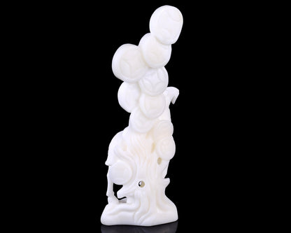 Nicedony 7.2" White Jade Hand Carved Sheep with Coin Sculpture - View 7