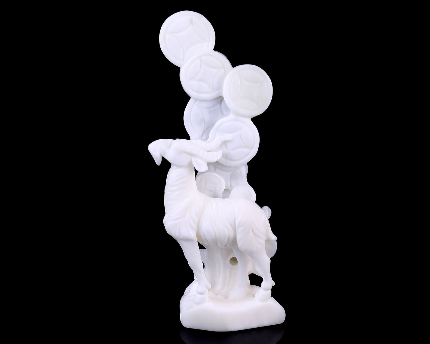 Nicedony 7.2" White Jade Hand Carved Sheep with Coin Sculpture