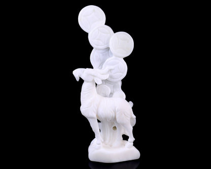 Nicedony 7.2" White Jade Hand Carved Sheep with Coin Sculpture