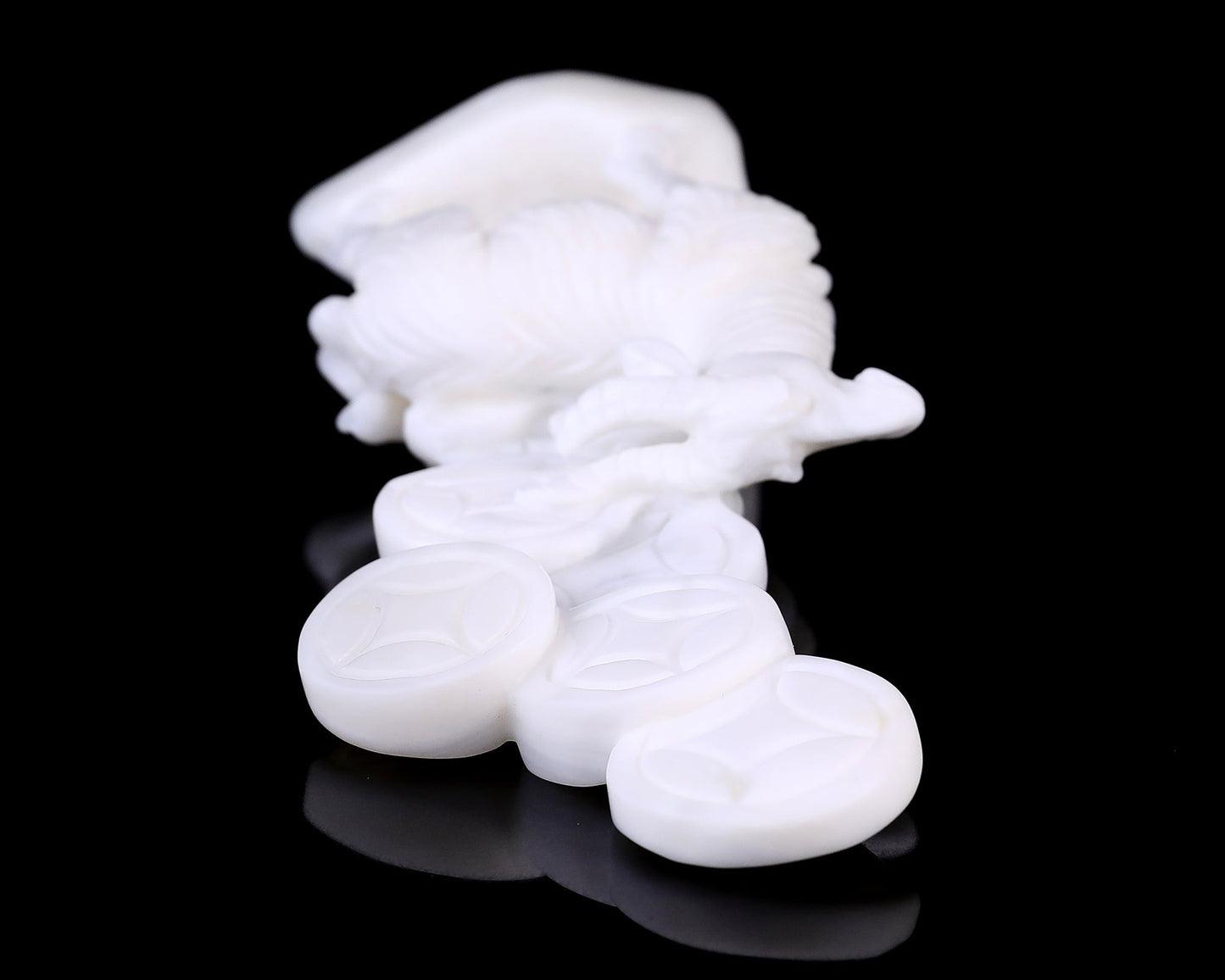 Nicedony 7.2" White Jade Hand Carved Sheep with Coin Sculpture - View 9
