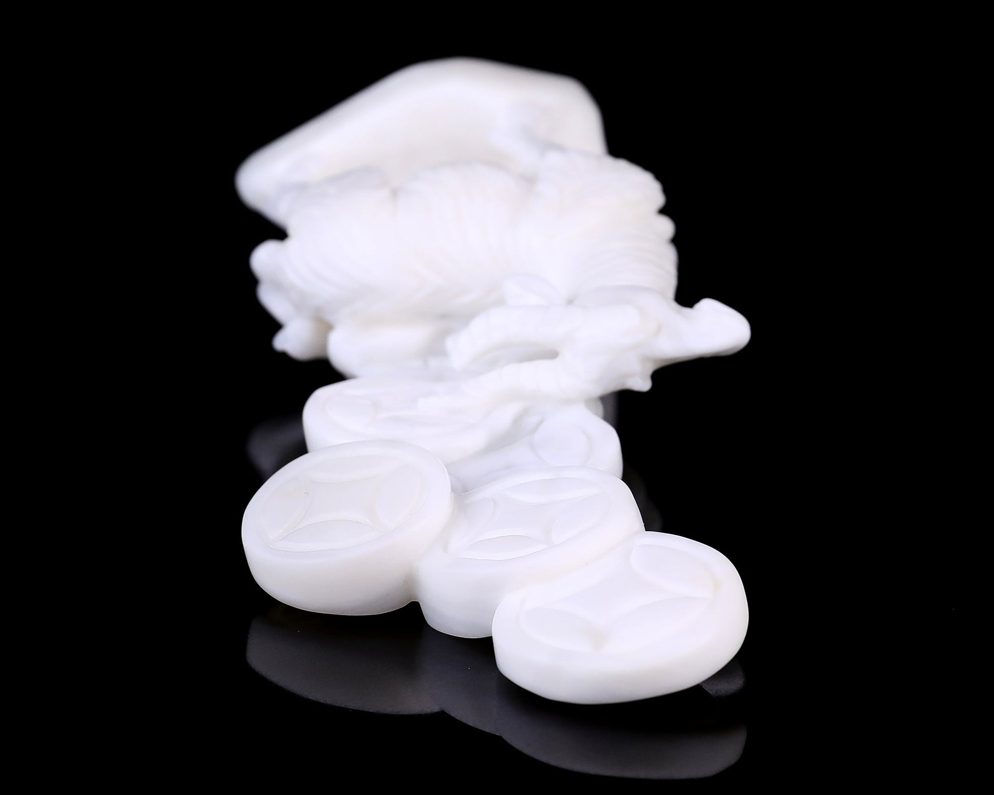 Nicedony 7.2" White Jade Hand Carved Sheep with Coin Sculpture - View 9