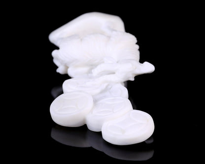 Nicedony 7.2" White Jade Hand Carved Sheep with Coin Sculpture - View 9
