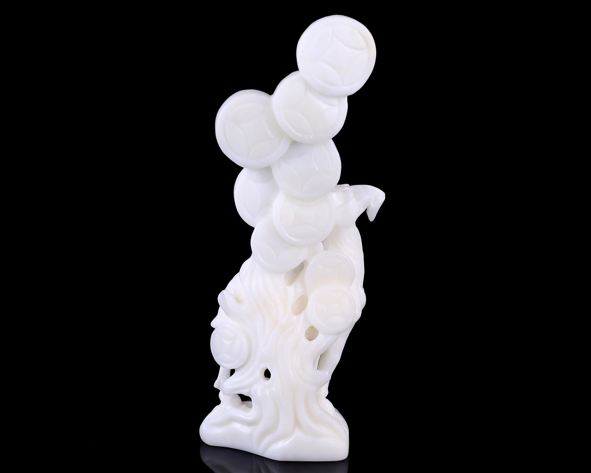 Nicedony 7.2" White Jade Hand Carved Sheep with Coin Sculpture - View 5