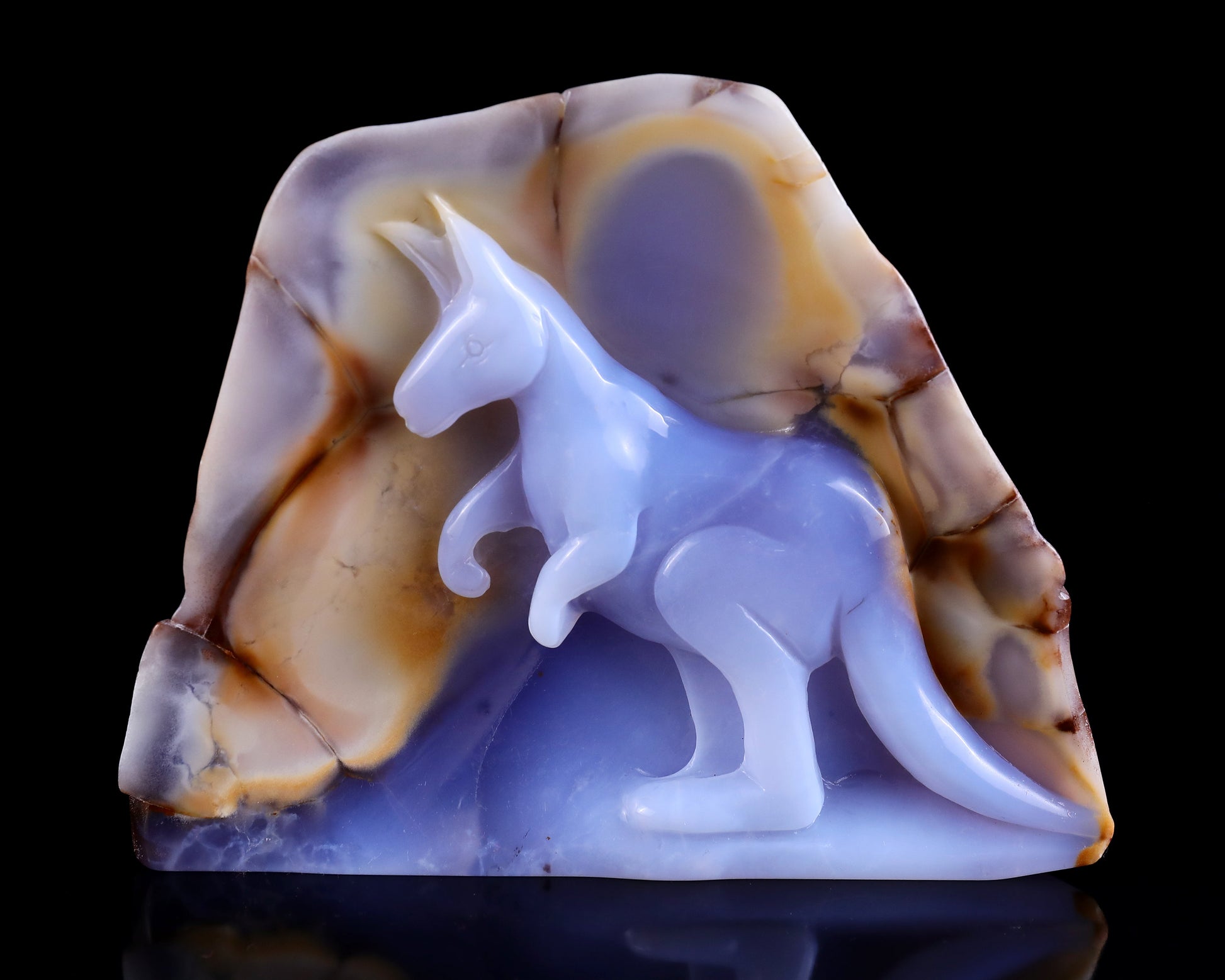 Nicedony 7.3" Blue Chalcedony Hand Carved Crystal Kangaroo Sculpture