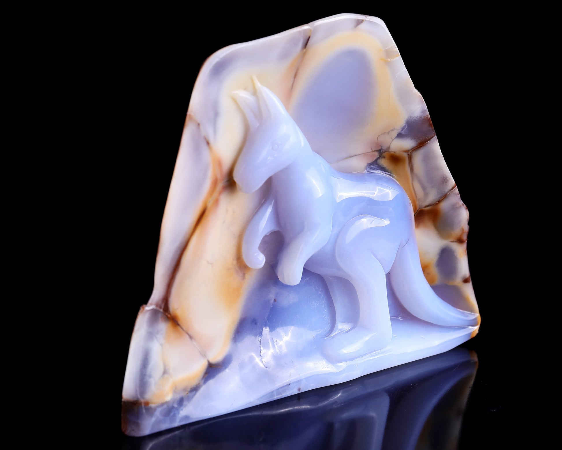 Nicedony 7.3" Blue Chalcedony Hand Carved Crystal Kangaroo Sculpture - View 2