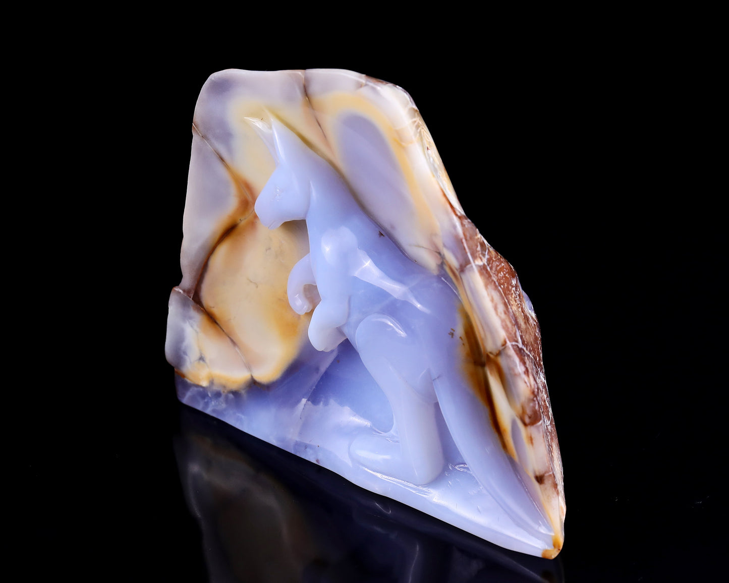 Nicedony 7.3" Blue Chalcedony Hand Carved Crystal Kangaroo Sculpture - View 7