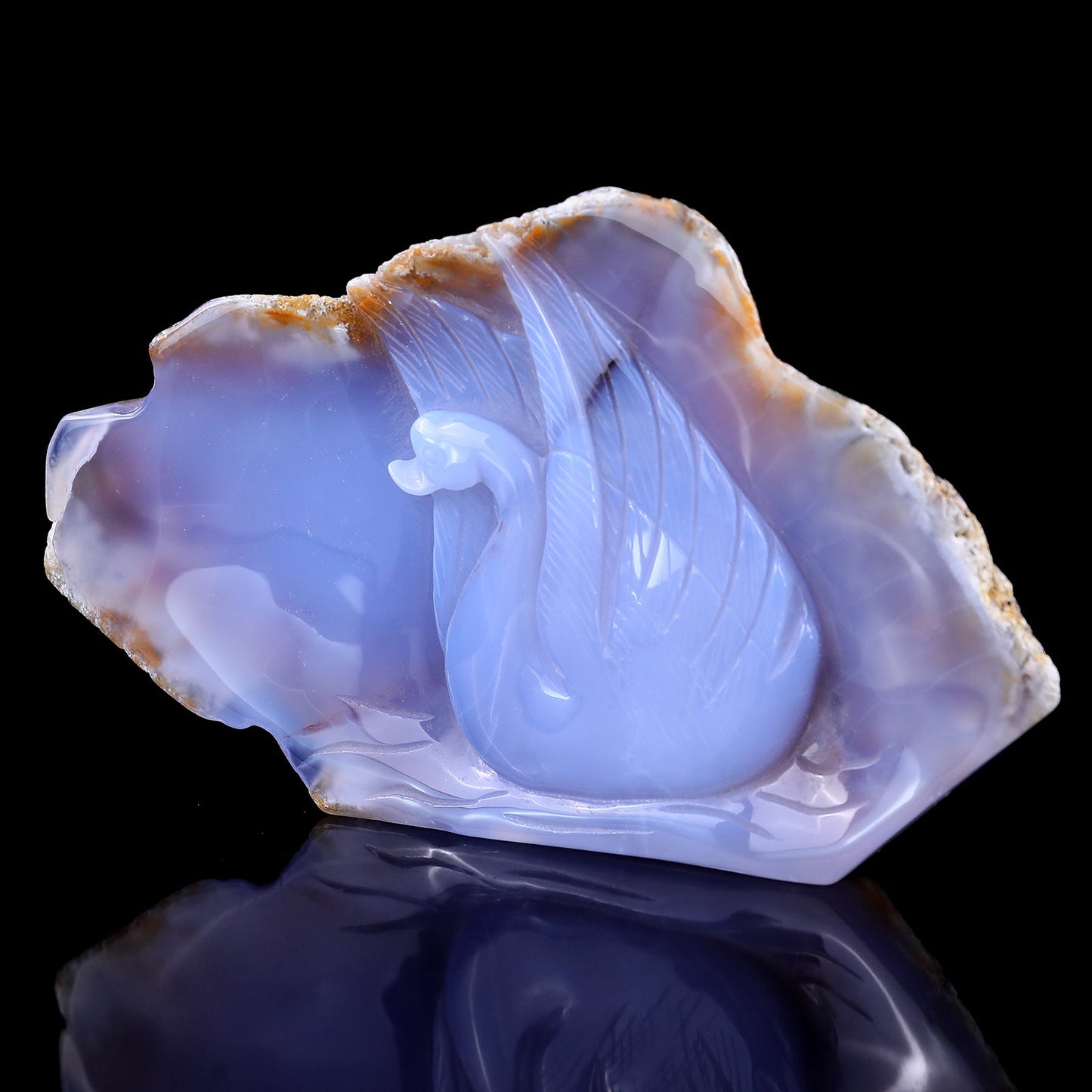 Nicedony 7.3" Blue Chalcedony Hand Carved Crystal Swan Sculpture - View 3