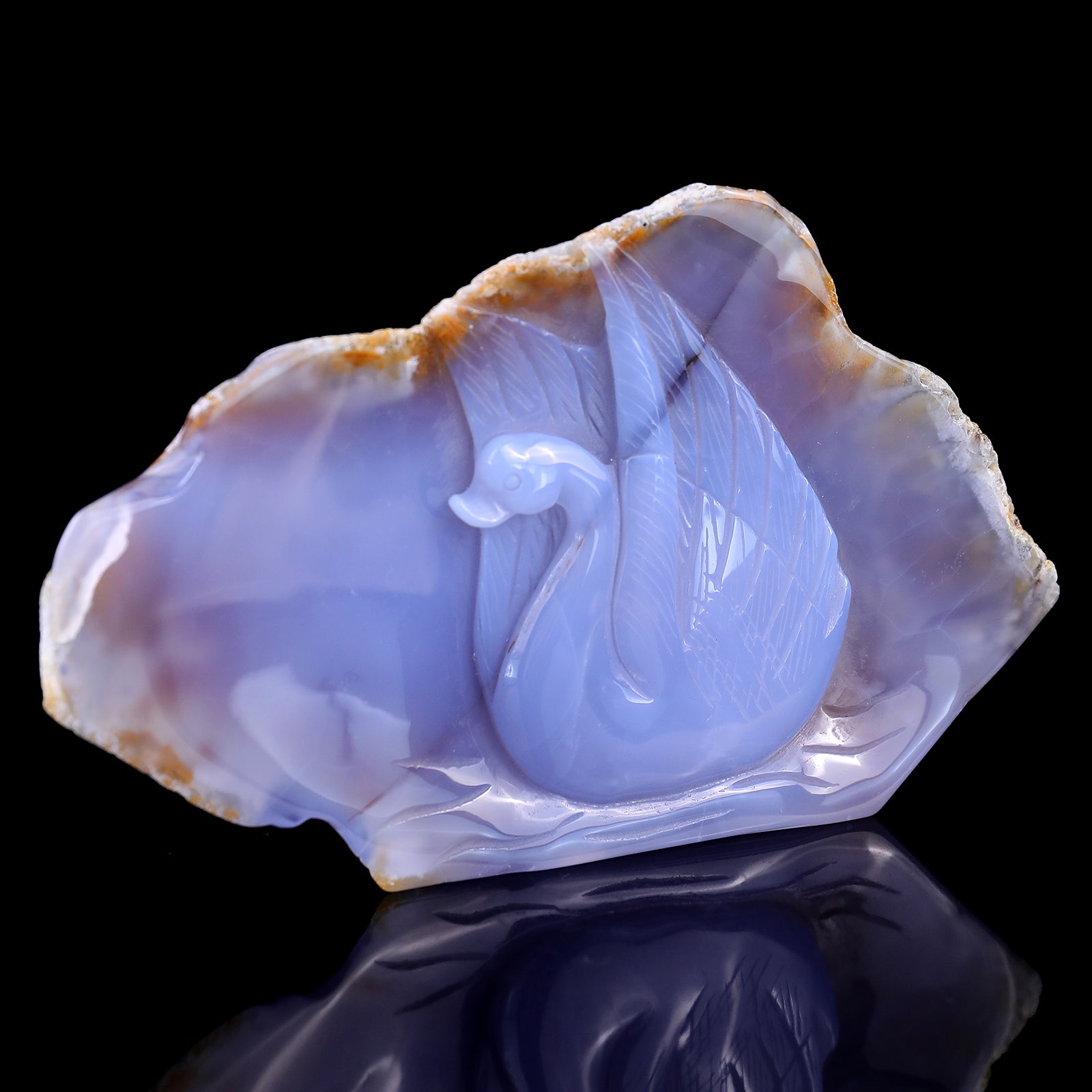 Nicedony 7.3" Blue Chalcedony Hand Carved Crystal Swan Sculpture - View 2