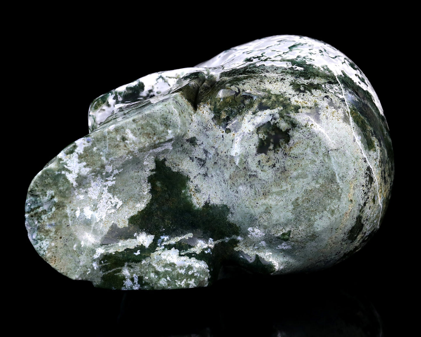 Nicedony 7.3" Moss Agate Hand Carved Realistic Skull Sculpture - View 4
