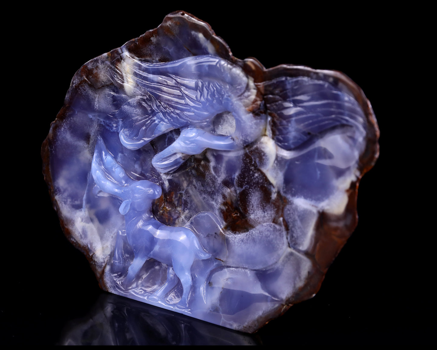 Nicedony 7.4" Blue Chalcedony Hand Carved Deer and Crane Sculpture - View 5