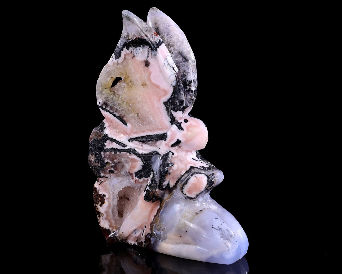 Nicedony 7.4" Blue Chalcedony Hand Carved Flower Faerie Sculpture