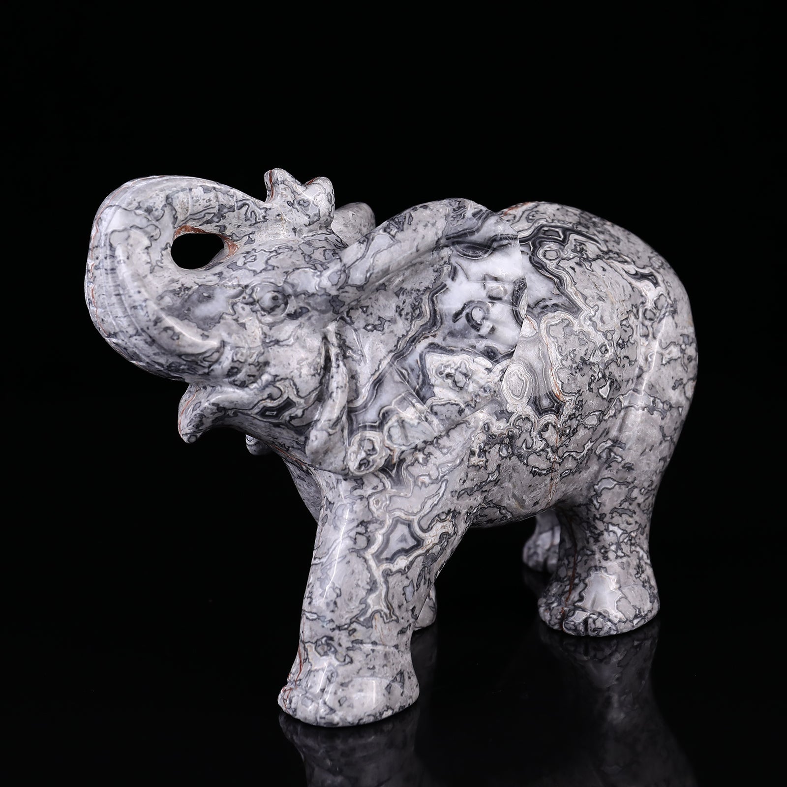 Nicedony 7.4" Map Jasper Hand Carved Crystal Elephant Sculpture - View 7