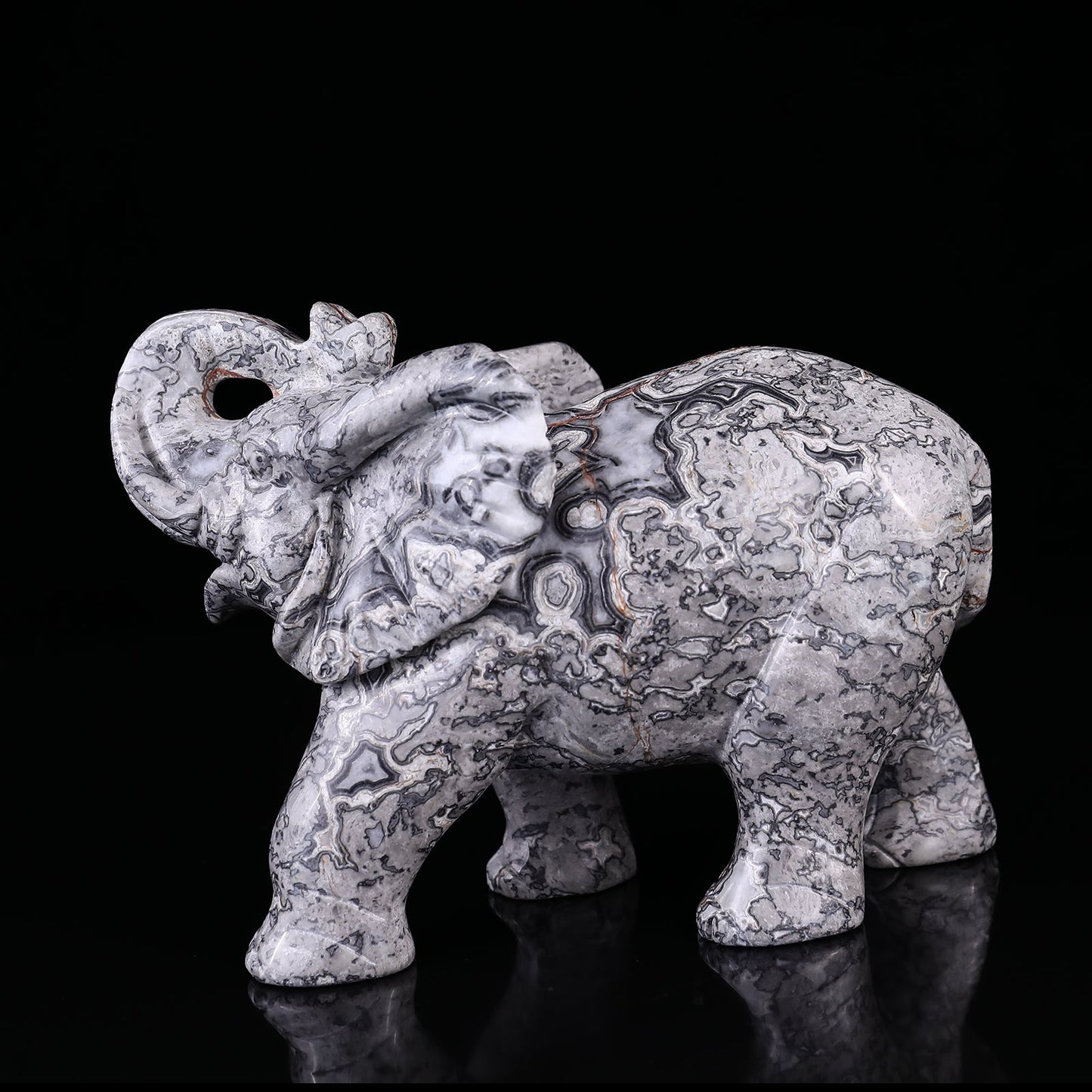 Nicedony 7.4" Map Jasper Hand Carved Crystal Elephant Sculpture - View 5