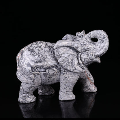 Nicedony 7.4" Map Jasper Hand Carved Crystal Elephant Sculpture - View 3