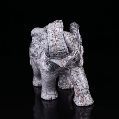 Nicedony 7.4" Map Jasper Hand Carved Crystal Elephant Sculpture - View 2