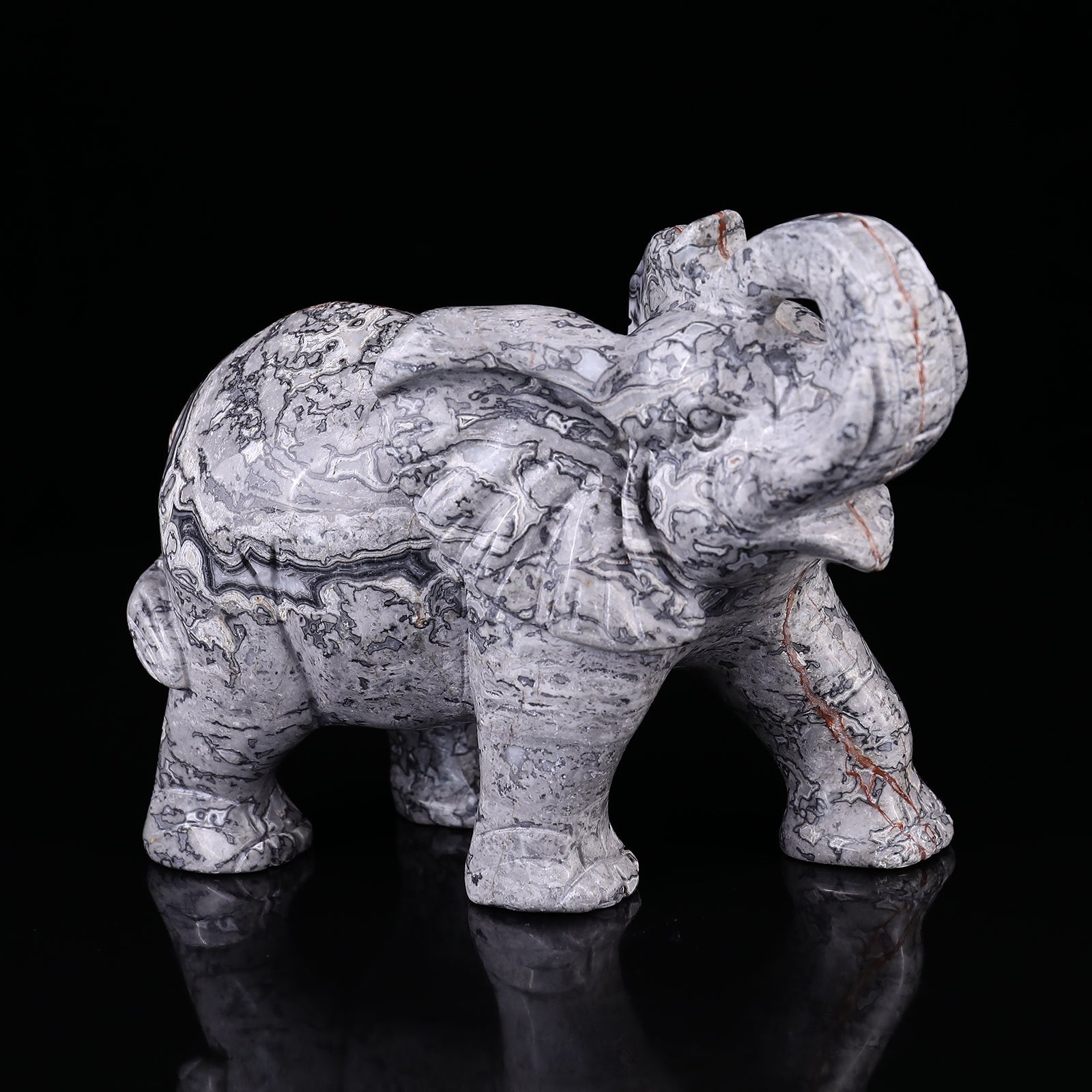 Nicedony 7.4" Map Jasper Hand Carved Crystal Elephant Sculpture
