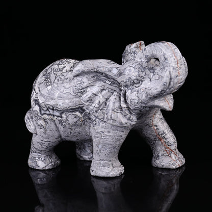 Nicedony 7.4" Map Jasper Hand Carved Crystal Elephant Sculpture