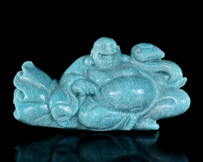 Nicedony 7.5" Amazonite Hand Carved Crystal Buddha Sculpture