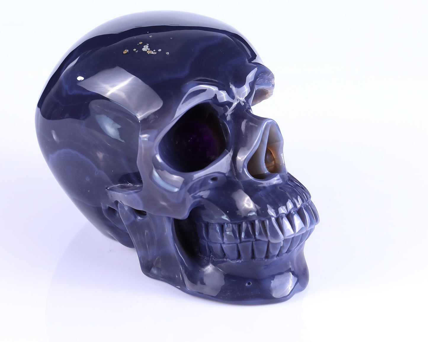 Nicedony 7.5" Amethyst Geode Agate Hand Carved Crystal Geode Skull Sculpture - View 2