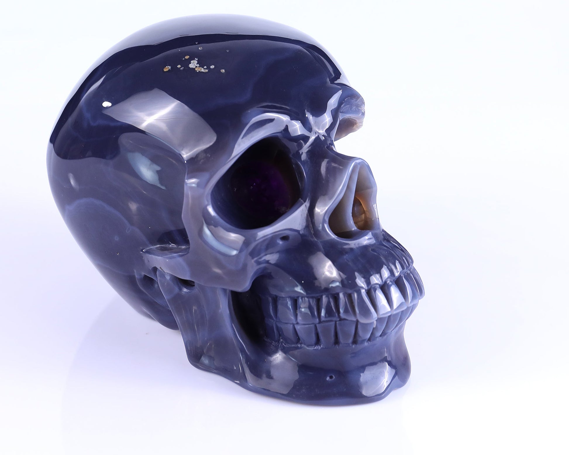 Nicedony 7.5" Amethyst Geode Agate Hand Carved Crystal Geode Skull Sculpture - View 2