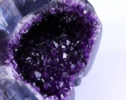 Nicedony 7.5" Amethyst Geode Agate Hand Carved Crystal Geode Skull Sculpture - View 10
