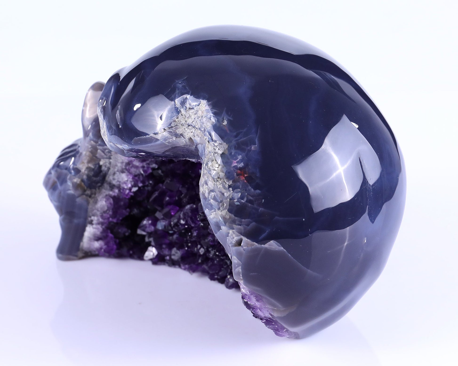 Nicedony 7.5" Amethyst Geode Agate Hand Carved Crystal Geode Skull Sculpture - View 8