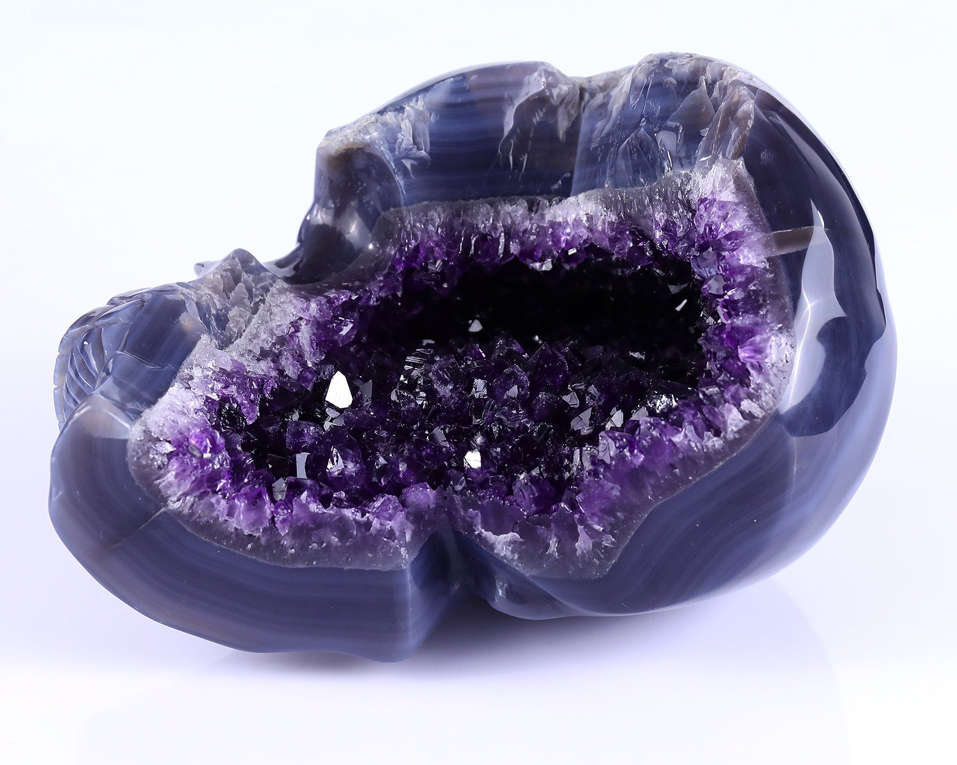 Nicedony 7.5" Amethyst Geode Agate Hand Carved Crystal Geode Skull Sculpture - View 9