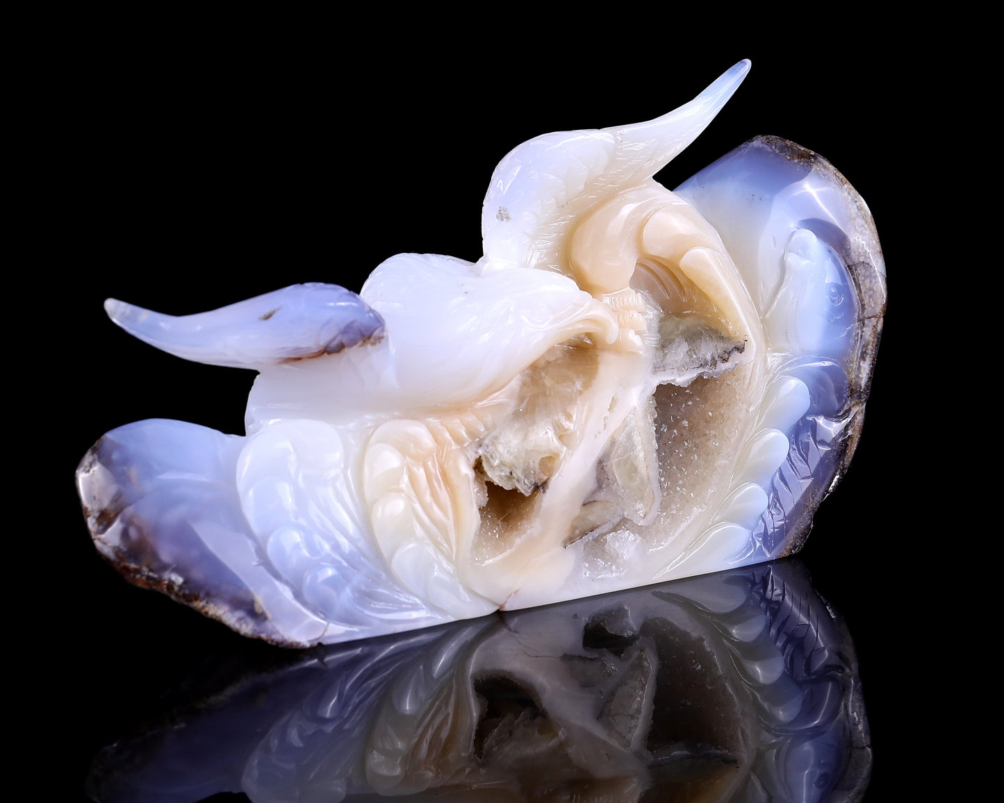 Nicedony 7.5" Blue Chalcedony Hand Carved Eagle Catch Fish Sculpture - View 2