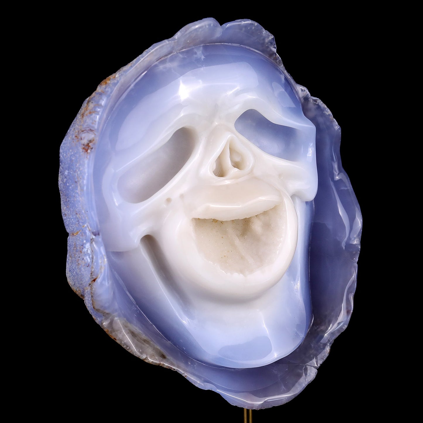 Nicedony 7.5" Blue Chalcedony Hand Carved Skull Sculpture - View 3