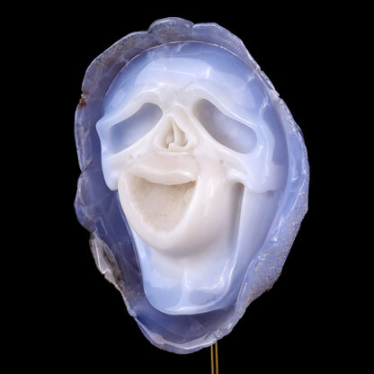 Nicedony 7.5" Blue Chalcedony Hand Carved Skull Sculpture - View 9