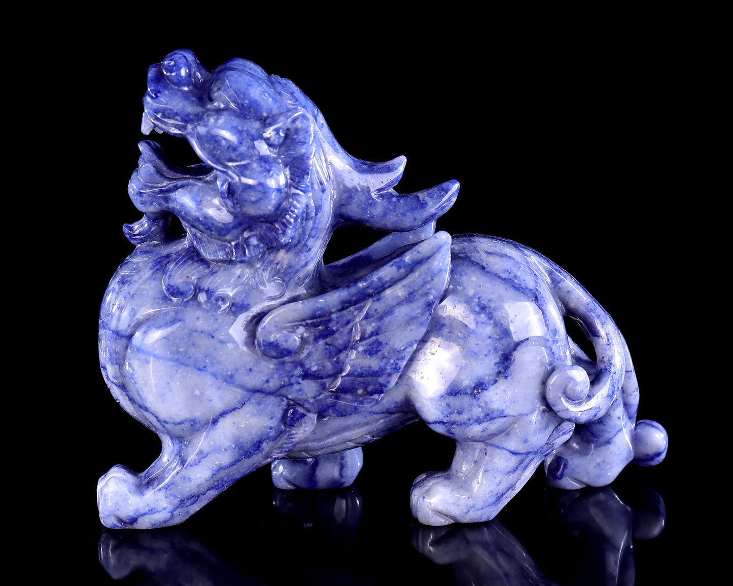Nicedony 7.6" Blue Aventurine Hand Carved Crystal Kylin Sculpture