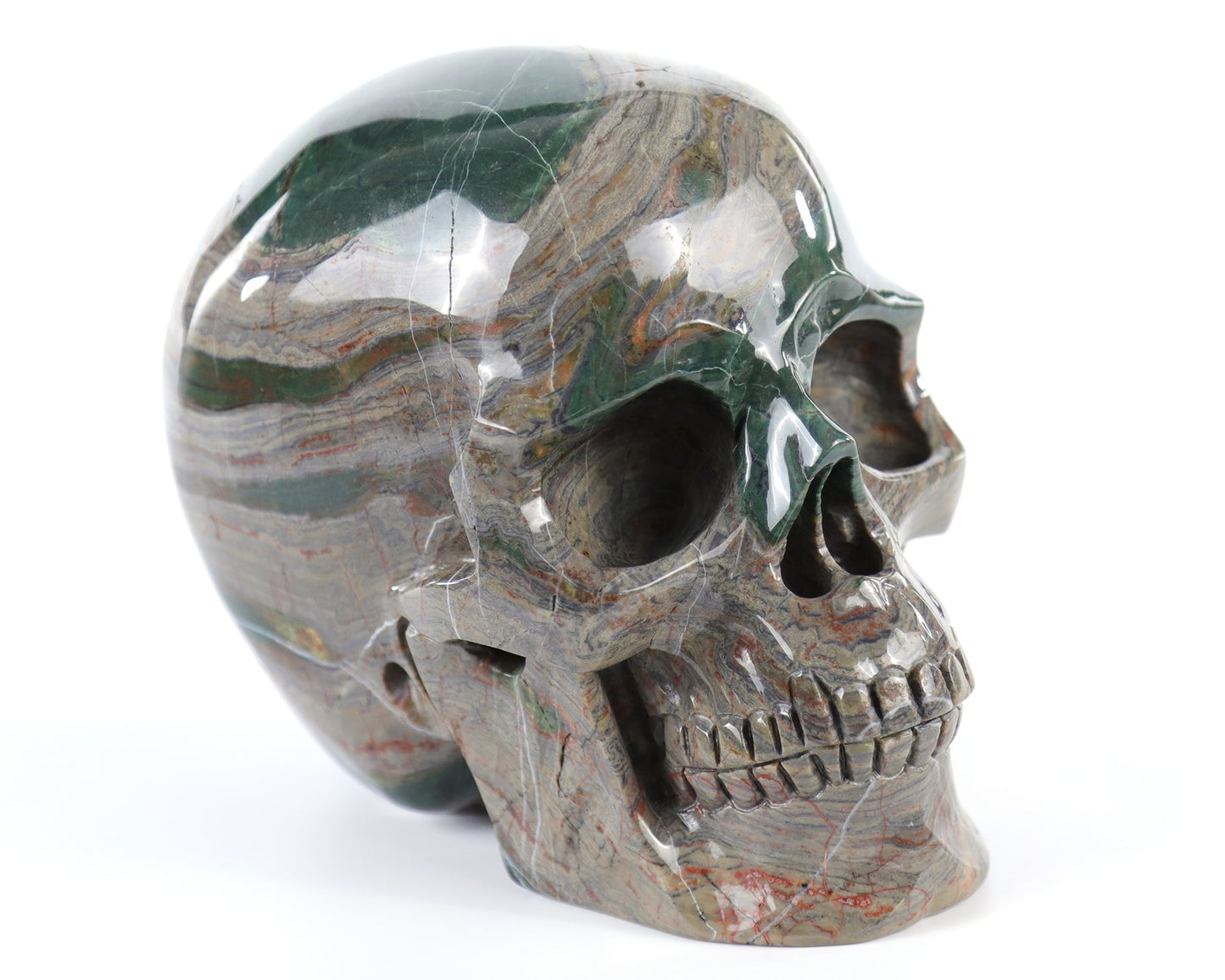 Nicedony 7.6" Colorful Threads Jasper Hand Carved Realistic Skull