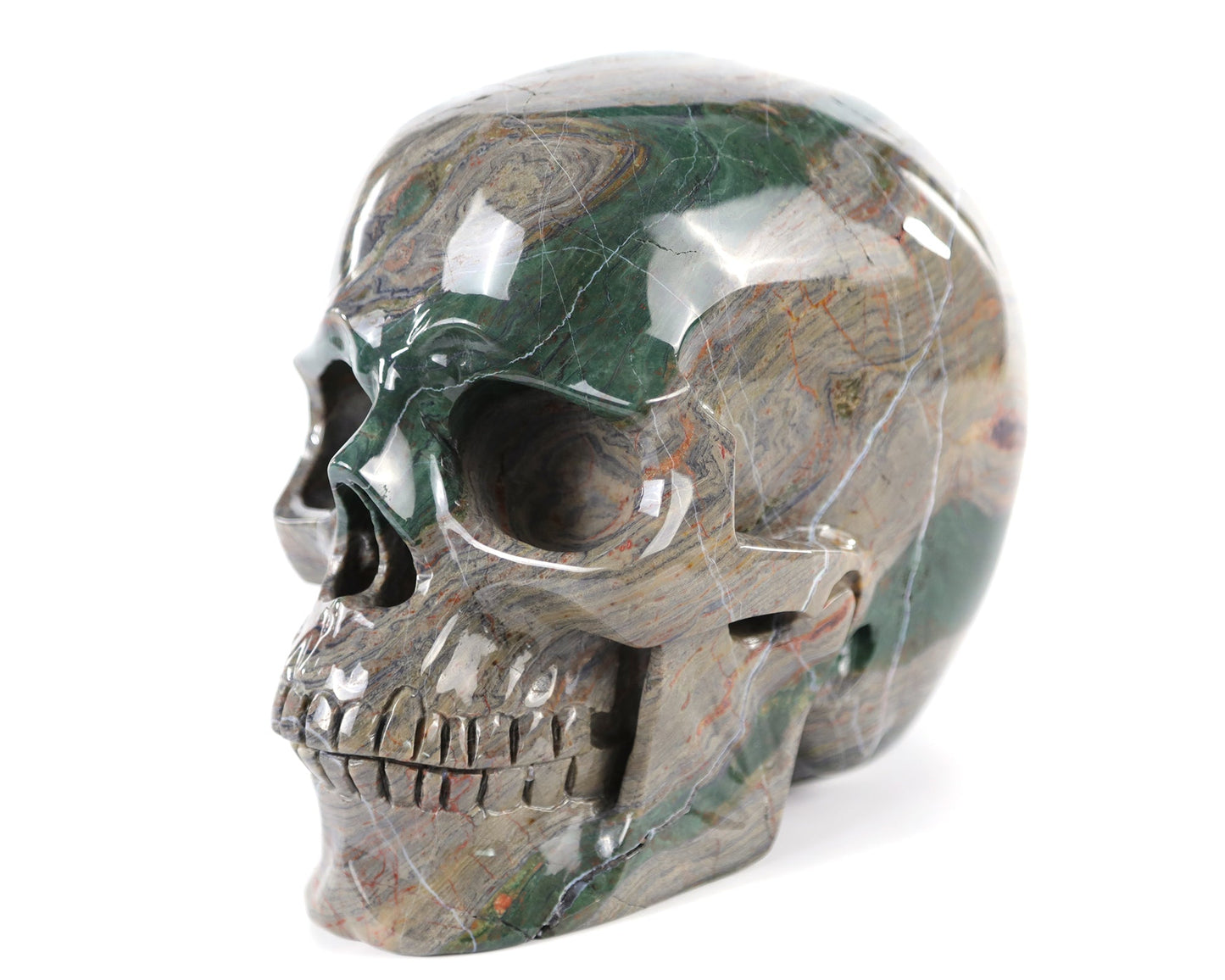 Nicedony 7.6" Colorful Threads Jasper Hand Carved Realistic Skull - View 11